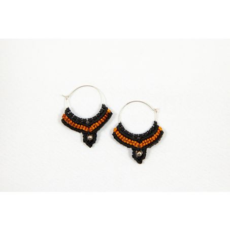 Macramé Oorringen - Zwart / Oranje - Handgemaakt van duurzaam Waxed Polyester - Model 05