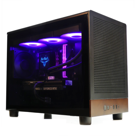 AMD Ryzen 7 7800X3D Mini Game PC|360 Waterkoeling met IPS LCD Movie Display!|ECHT Walnoothout|RTX 5070 12GB|32GB DDR5 RAM|1TB SSD|W11 PRO|Gamdias Athena M4M WOOD