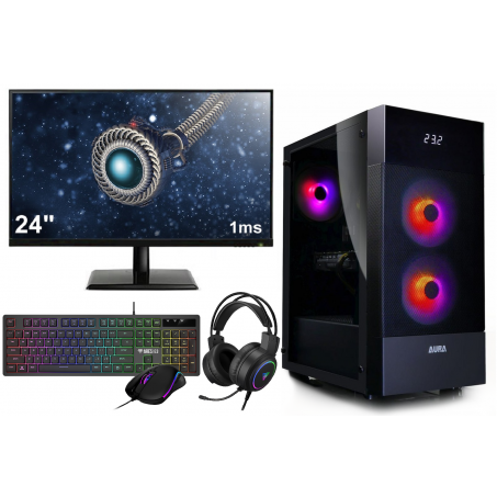 Ryzen 5 8500G 8e Generatie Game PC SET / Computer Compleet - Met Gaming Toetsenbord, Muis, Headset, Muismat en 24" Monitor - 32GB DDR5 5600MHz RAM - 1TB SSD - AMD Radeon 740M - Windows 11 Pro - Aura GC5