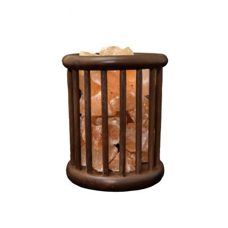 Zoutlamp - Himalaya Zoutstenen - Houten Korfje - Cilinder 