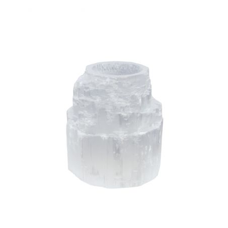 Theelichthouder Seleniet - Wit - Ruw - ca. 650gr - ca. 10cm hoog