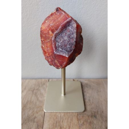 Natuur Agaat op Metalen Standaard -Rode Agaat (gebrand) met Goud Standaard - 17cmx8cm - 0.4kg