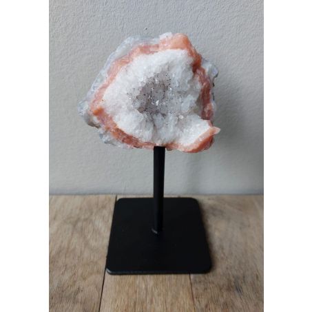 Natuur Agaat op Metalen Standaard - Wit Roze Agaat met Zwarte Standaard - 16cmx9cm - 0.5kg