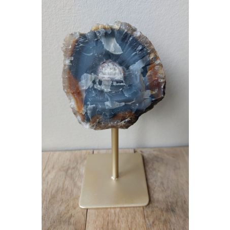 Natuur Agaat op Metalen Standaard - Blauw / Rode Agaat met Gouden Standaard - 19cmx9cm - 0.7kg