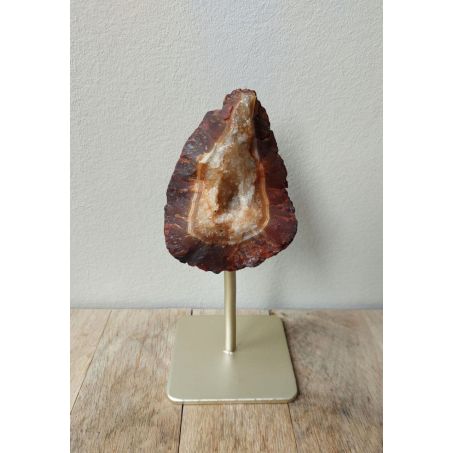 Natuur Agaat op Metalen Standaard - Rode Agaat (gebrand) met Gouden Standaard - 17cmx8cm - 0.5kg