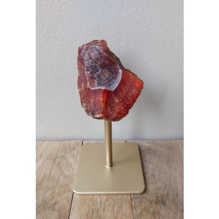 Natuur Agaat op Metalen Standaard - Rode Agaat met Gouden Standaard - 16cmx8cm - 0.4kg