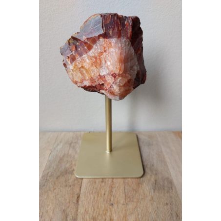 Natuur Agaat op Metalen Standaard - Rode Agaat (gebrand) met Gouden Standaard - 22cmx9cm - 1.4kg