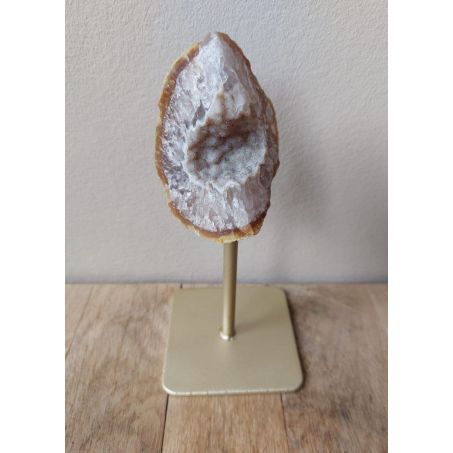 Natuur Agaat op Metalen Standaard - Witte Agaat met Gouden Standaard - 17cmx9cm - 0.4kg