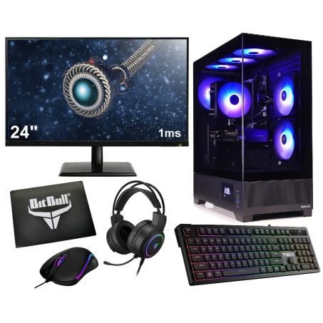 AMD Ryzen 7 5700G 8-Core Game PC SET met Temperatuur Display|24" Monitor|Gaming Toetsenbord, Muis, Headset en Muismat|16GB RAM|1TB SSD|Gamdias Atlas M1