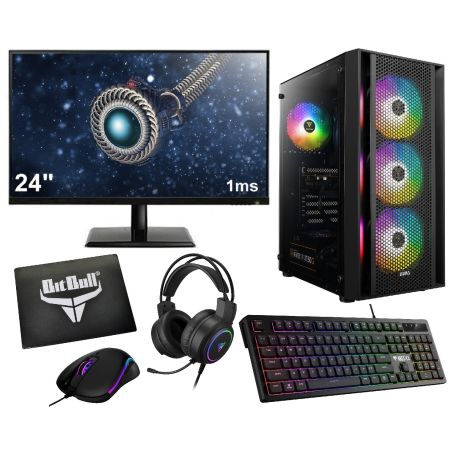 Complete Ryzen 5 6-Core RTX 3050 Mid-Range Game PC Setup met 24" Gaming Monitor, Toetsenbord, Muis en Headset - 1TB SSD - 16GB RAM - Win11 PRO