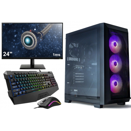 Complete Game PC Setup met 24" Gaming Monitor, -Toetsenbord en -Muis - AMD Ryzen 5 5600G RGB / Basic Allround Game PC - 16GB RAM - 1TB SSD - Windows 11