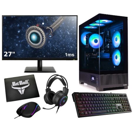 AMD Ryzen 5 5500 Game PC SET met RTX 3050 Videokaart en Temperatuur Display|27" Monitor|Gaming Toetsenbord, Muis, Headset en Muismat|16GB RAM|1TB SSD|Gamdias Atlas M1