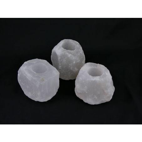 3x Waxinelichthouder / Theelichthouder Zoutsteen - WIT  - Groot 1-1,5kg 10x8cm