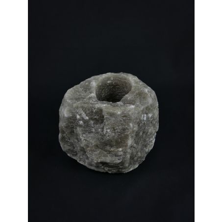 Waxinelichthouder / Theelichthouder Zoutsteen - ZWART - Groot 1-1,5kg 10x8cm