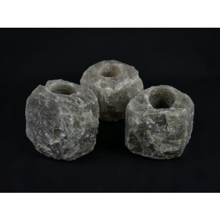 3x Waxinelichthouder / Theelichthouder Zoutsteen - ZWART - Groot 1-1,5kg 10x8cm