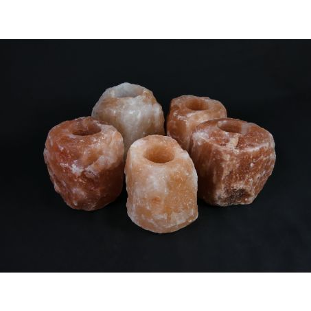 5x Waxinelichthouder / Theelichthouder Zoutsteen Himalaya - Groot 1-1,5kg 10x8cm