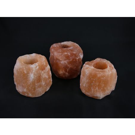3x Waxinelichthouder / Theelichthouder Zoutsteen Himalaya - Groot 1-1,5kg 10x8cm