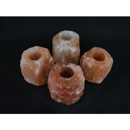 4x Waxinelichthouder / Theelichthouder Zoutsteen Himalaya - Groot 1-1,5kg 10x8cm