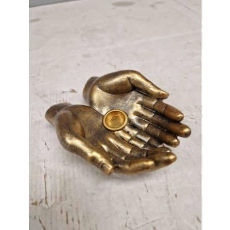 Gouden wierookhouder met twee handen van polyresin voor wierookstokjes en kegeltjes, 11x8x3,5 cm, luxe meditatie accessoire
