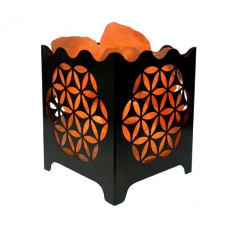 Zoutlamp - Himalaya Zoutstenen - Metalen Korfje - Geometrisch