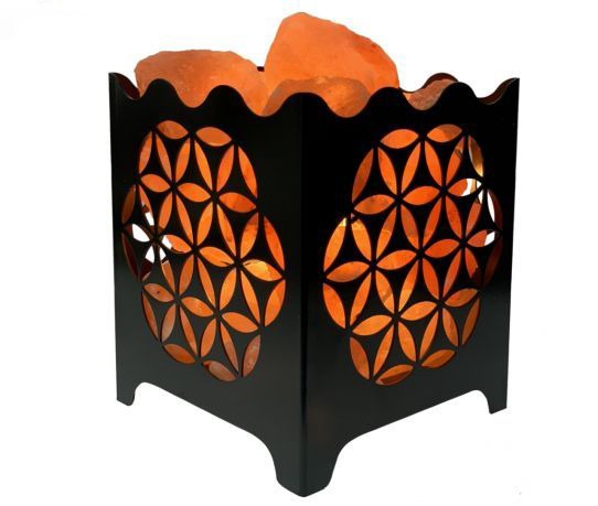Zoutlamp - Himalaya Zoutstenen - Metalen Korfje - Geometrisch afbeelding